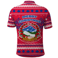 Nepal Christmas Polo Shirt with Red-Blue Design, National Emblem, and Snowflake Motif - Wonder Print Shop