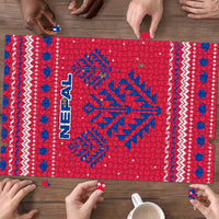 Nepal Christmas Puzzle with Red-Blue Design, National Emblem, and Snowflake Motif - Wonder Print Shop