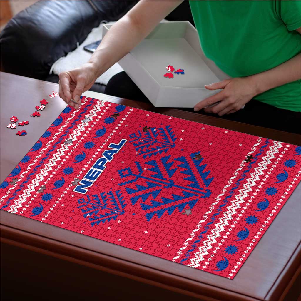 Nepal Christmas Puzzle with Red-Blue Design, National Emblem, and Snowflake Motif - Wonder Print Shop