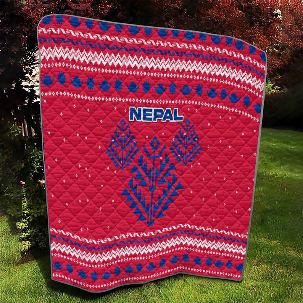 Nepal Christmas Quilt with Red-Blue Design, National Emblem, and Snowflake Motif - Wonder Print Shop