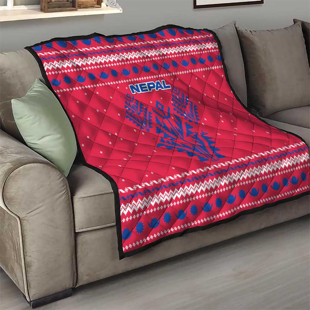 Nepal Christmas Quilt with Red-Blue Design, National Emblem, and Snowflake Motif - Wonder Print Shop