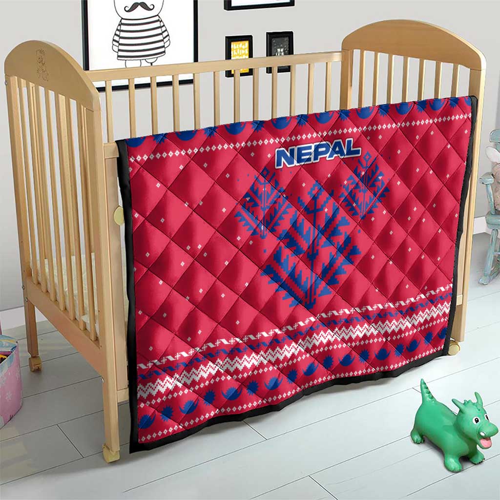 Nepal Christmas Quilt with Red-Blue Design, National Emblem, and Snowflake Motif - Wonder Print Shop