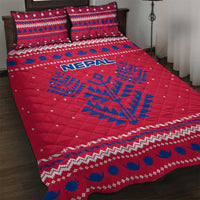 Nepal Christmas Quilt Bed Set with Red-Blue Design, National Emblem, and Snowflake Motif - Wonder Print Shop