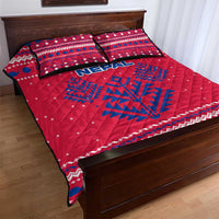 Nepal Christmas Quilt Bed Set with Red-Blue Design, National Emblem, and Snowflake Motif - Wonder Print Shop
