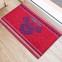 Nepal Christmas Rubber Doormat with Red-Blue Design, National Emblem, and Snowflake Motif - Wonder Print Shop