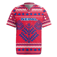 Nepal Christmas Rugby Jersey with Red-Blue Design, National Emblem, and Snowflake Motif - Wonder Print Shop