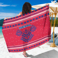 Nepal Christmas Sarong with Red-Blue Design, National Emblem, and Snowflake Motif - Wonder Print Shop