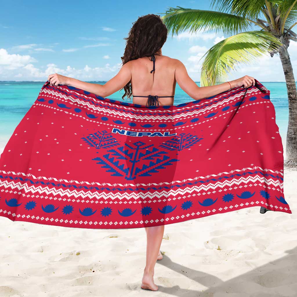 Nepal Christmas Sarong with Red-Blue Design, National Emblem, and Snowflake Motif - Wonder Print Shop