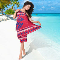 Nepal Christmas Sarong with Red-Blue Design, National Emblem, and Snowflake Motif - Wonder Print Shop