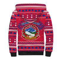 Nepal Christmas Sherpa Hoodie with Red-Blue Design, National Emblem, and Snowflake Motif - Wonder Print Shop