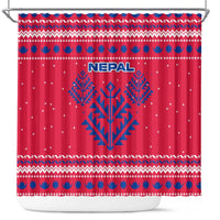 Nepal Christmas Shower Curtain with Red-Blue Design, National Emblem, and Snowflake Motif - Wonder Print Shop