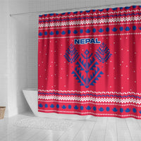 Nepal Christmas Shower Curtain with Red-Blue Design, National Emblem, and Snowflake Motif - Wonder Print Shop
