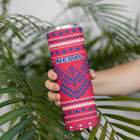 Nepal Christmas Skinny Tumbler with Red-Blue Design, National Emblem, and Snowflake Motif - Wonder Print Shop