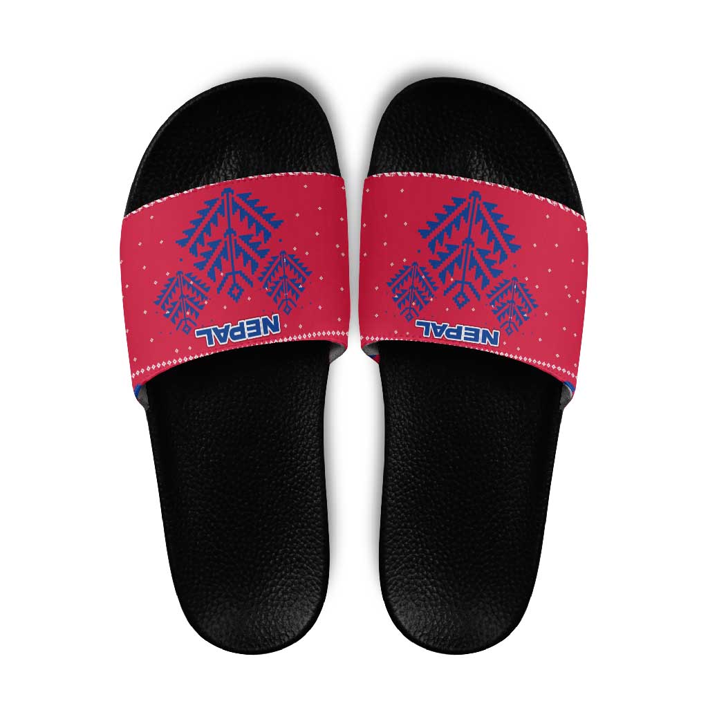 Nepal Christmas Slide Sandals with Red-Blue Design, National Emblem, and Snowflake Motif - Wonder Print Shop
