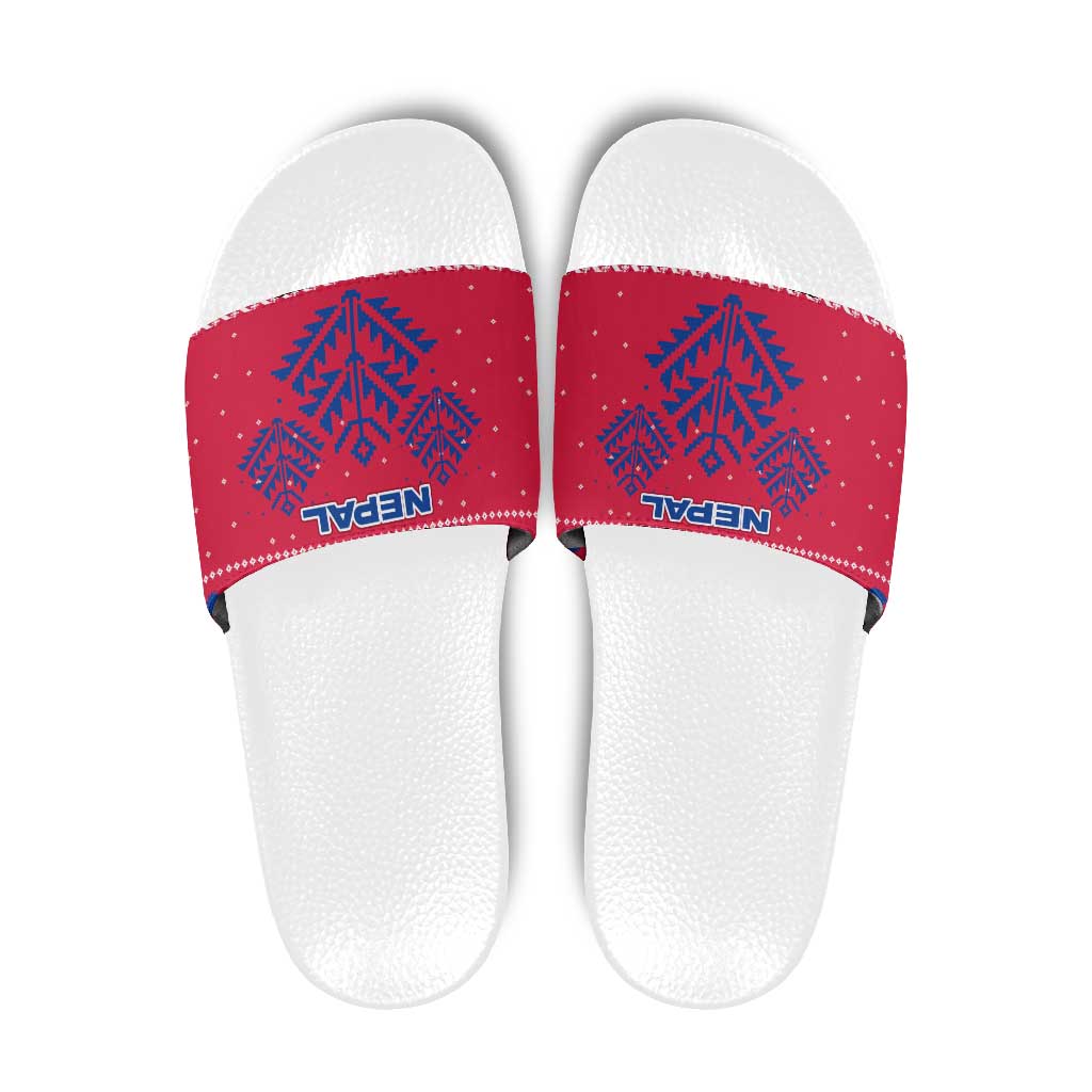 Nepal Christmas Slide Sandals with Red-Blue Design, National Emblem, and Snowflake Motif - Wonder Print Shop