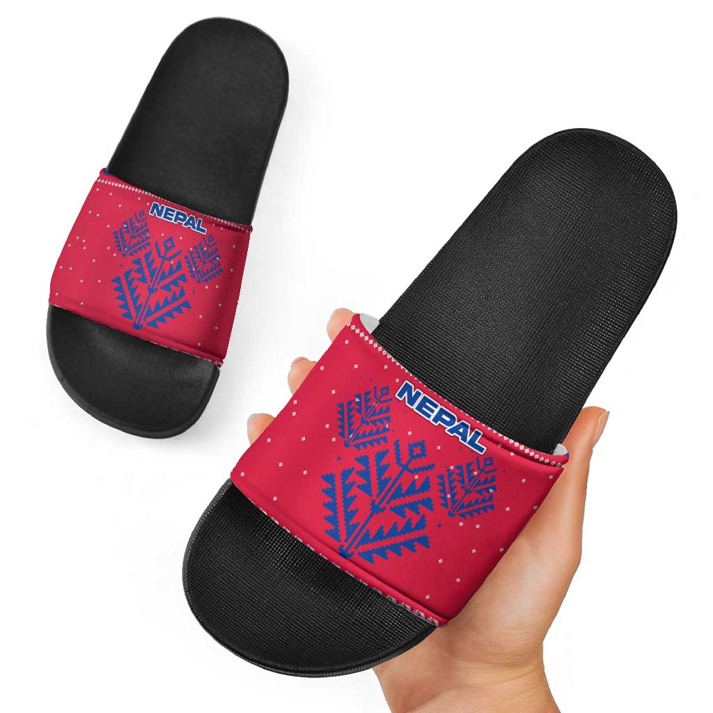 Nepal Christmas Slide Sandals with Red-Blue Design, National Emblem, and Snowflake Motif - Wonder Print Shop