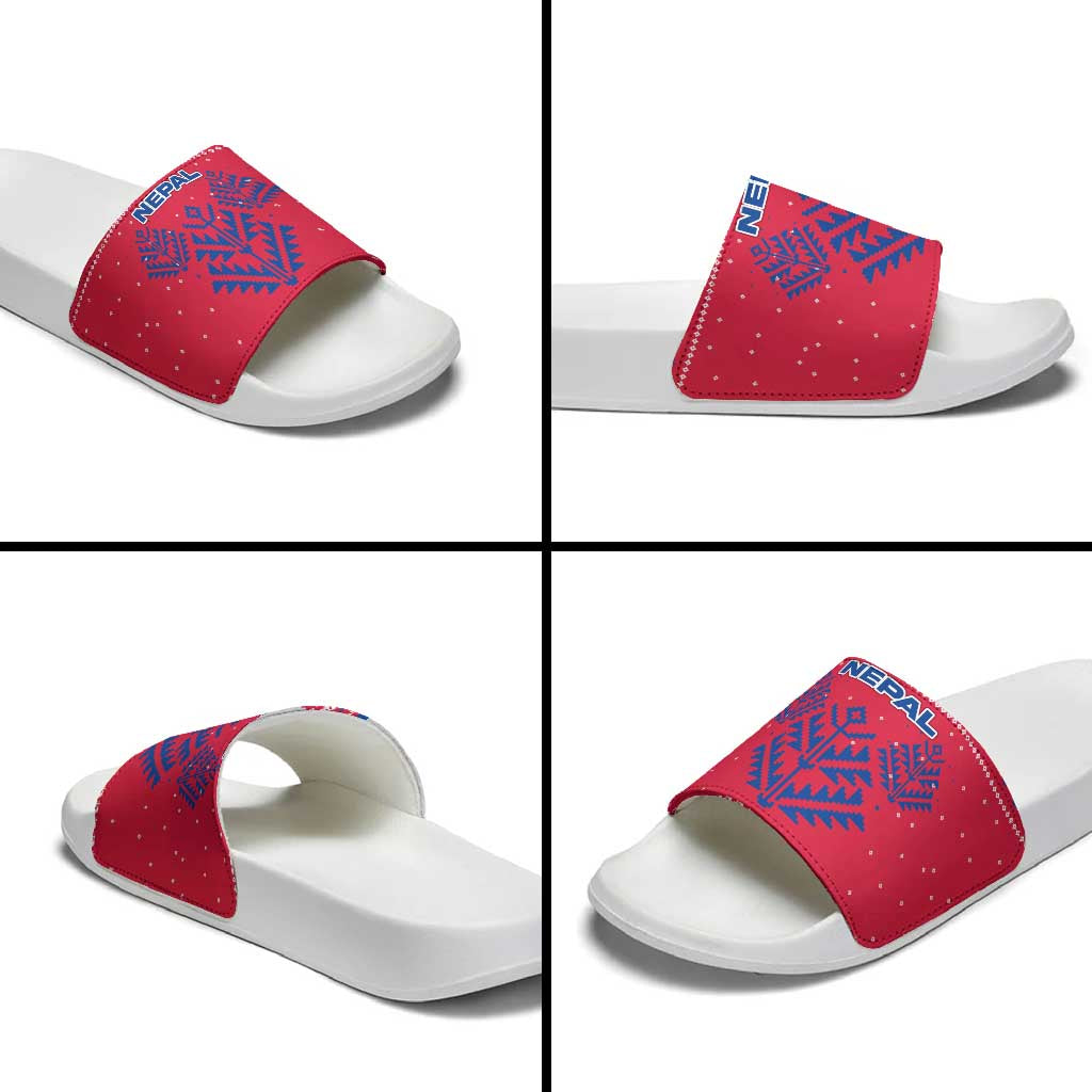 Nepal Christmas Slide Sandals with Red-Blue Design, National Emblem, and Snowflake Motif - Wonder Print Shop