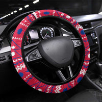 Nepal Christmas Steering Wheel Cover with Red-Blue Design, National Emblem, and Snowflake Motif - Wonder Print Shop