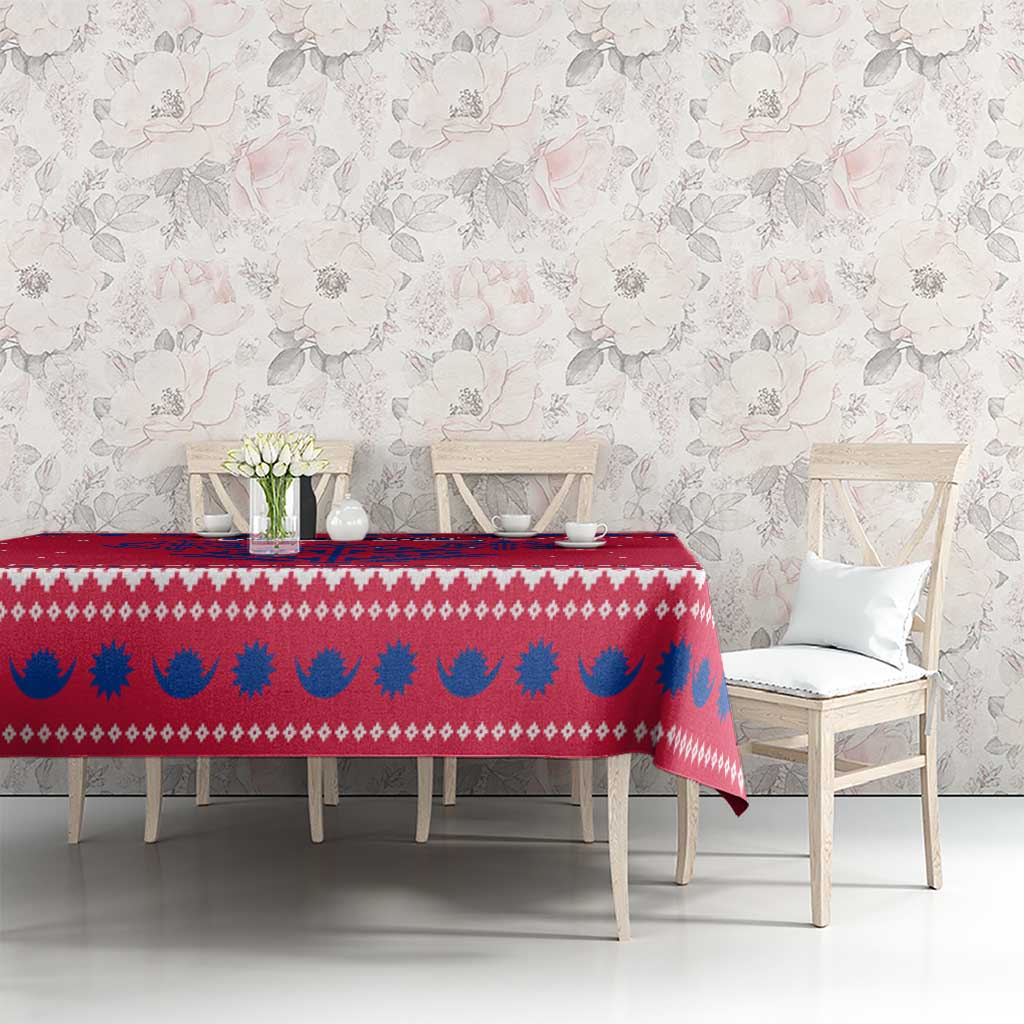 Nepal Christmas Tablecloth with Red-Blue Design, National Emblem, and Snowflake Motif - Wonder Print Shop