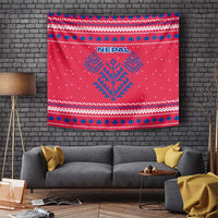 Nepal Christmas Tapestry with Red-Blue Design, National Emblem, and Snowflake Motif - Wonder Print Shop