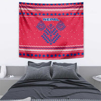 Nepal Christmas Tapestry with Red-Blue Design, National Emblem, and Snowflake Motif - Wonder Print Shop