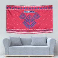 Nepal Christmas Tapestry with Red-Blue Design, National Emblem, and Snowflake Motif - Wonder Print Shop
