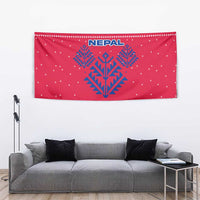 Nepal Christmas Tapestry with Red-Blue Design, National Emblem, and Snowflake Motif - Wonder Print Shop
