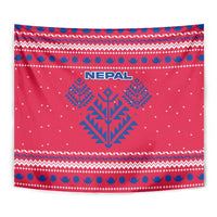 Nepal Christmas Tapestry with Red-Blue Design, National Emblem, and Snowflake Motif - Wonder Print Shop