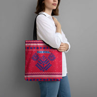 Nepal Christmas Tote Bag with Red-Blue Design, National Emblem, and Snowflake Motif - Wonder Print Shop