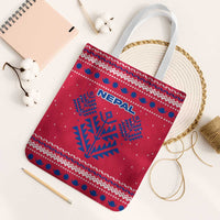 Nepal Christmas Tote Bag with Red-Blue Design, National Emblem, and Snowflake Motif - Wonder Print Shop