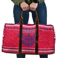 Nepal Christmas Travel Bag with Red-Blue Design, National Emblem, and Snowflake Motif - Wonder Print Shop