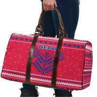 Nepal Christmas Travel Bag with Red-Blue Design, National Emblem, and Snowflake Motif - Wonder Print Shop