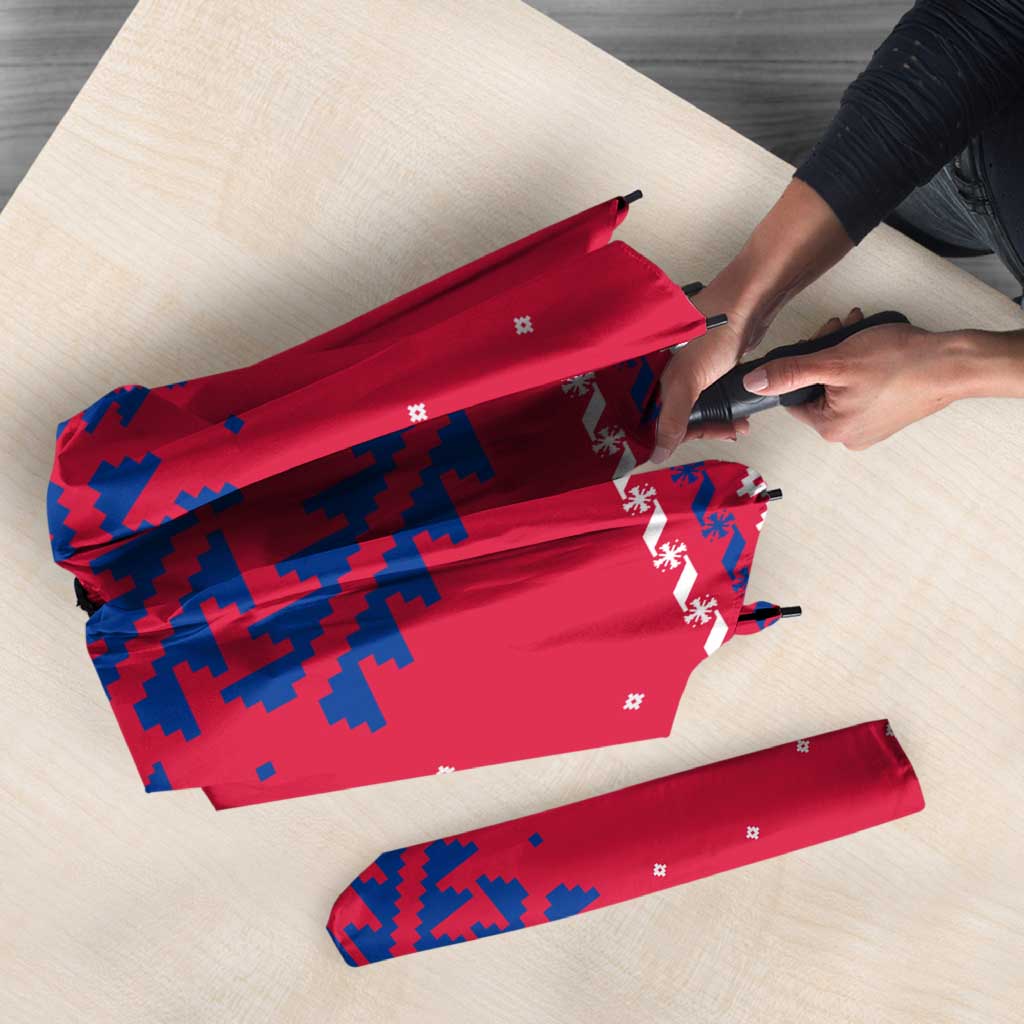 Nepal Christmas Umbrella with Red-Blue Design, National Emblem, and Snowflake Motif - Wonder Print Shop