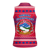 Nepal Christmas Women Sleeveless Polo Shirt with Red-Blue Design, National Emblem, and Snowflake Motif - Wonder Print Shop