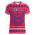 Nepal Christmas Women V-Neck T-Shirt with Red-Blue Design, National Emblem, and Snowflake Motif - Wonder Print Shop