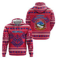 Nepal Christmas Zip Hoodie with Red-Blue Design, National Emblem, and Snowflake Motif - Wonder Print Shop