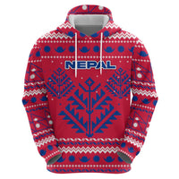 Nepal Christmas Zip Hoodie with Red-Blue Design, National Emblem, and Snowflake Motif - Wonder Print Shop