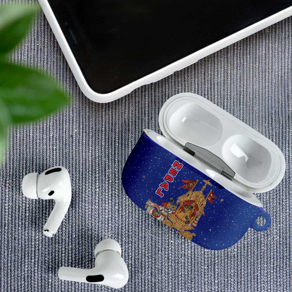 Nepal Christmas AirPods Case with Blue-Red Pattern, Hindu Chariot Scene, and Om Symbol Motif - Wonder Print Shop