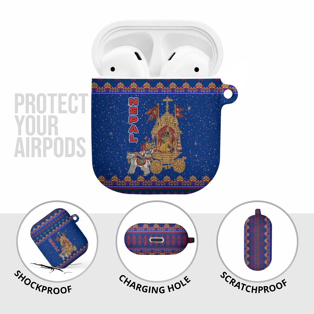 Nepal Christmas AirPods Case with Blue-Red Pattern, Hindu Chariot Scene, and Om Symbol Motif - Wonder Print Shop