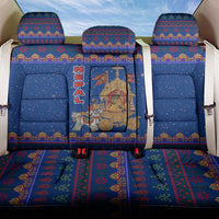 Nepal Christmas Back Car Seat Cover with Blue-Red Pattern, Hindu Chariot Scene, and Om Symbol Motif - Wonder Print Shop