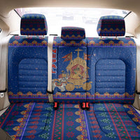 Nepal Christmas Back Car Seat Cover with Blue-Red Pattern, Hindu Chariot Scene, and Om Symbol Motif - Wonder Print Shop