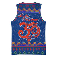 Nepal Christmas Basketball Jersey with Blue-Red Pattern, Hindu Chariot Scene, and Om Symbol Motif - Wonder Print Shop