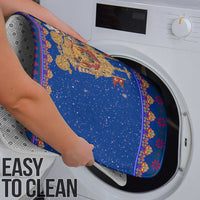 Nepal Christmas Bathroom Set with Blue-Red Pattern, Hindu Chariot Scene, and Om Symbol Motif - Wonder Print Shop