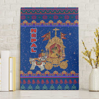 Nepal Christmas Canvas Wall Art with Blue-Red Pattern, Hindu Chariot Scene, and Om Symbol Motif - Wonder Print Shop