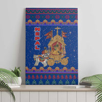 Nepal Christmas Canvas Wall Art with Blue-Red Pattern, Hindu Chariot Scene, and Om Symbol Motif - Wonder Print Shop