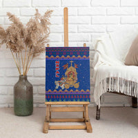 Nepal Christmas Canvas Wall Art with Blue-Red Pattern, Hindu Chariot Scene, and Om Symbol Motif - Wonder Print Shop