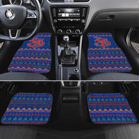 Nepal Christmas Car Mats with Blue-Red Pattern, Hindu Chariot Scene, and Om Symbol Motif - Wonder Print Shop