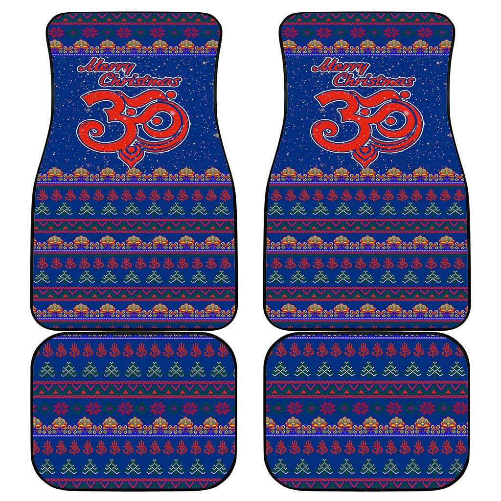 Nepal Christmas Car Mats with Blue-Red Pattern, Hindu Chariot Scene, and Om Symbol Motif - Wonder Print Shop