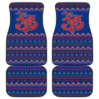 Nepal Christmas Car Mats with Blue-Red Pattern, Hindu Chariot Scene, and Om Symbol Motif - Wonder Print Shop