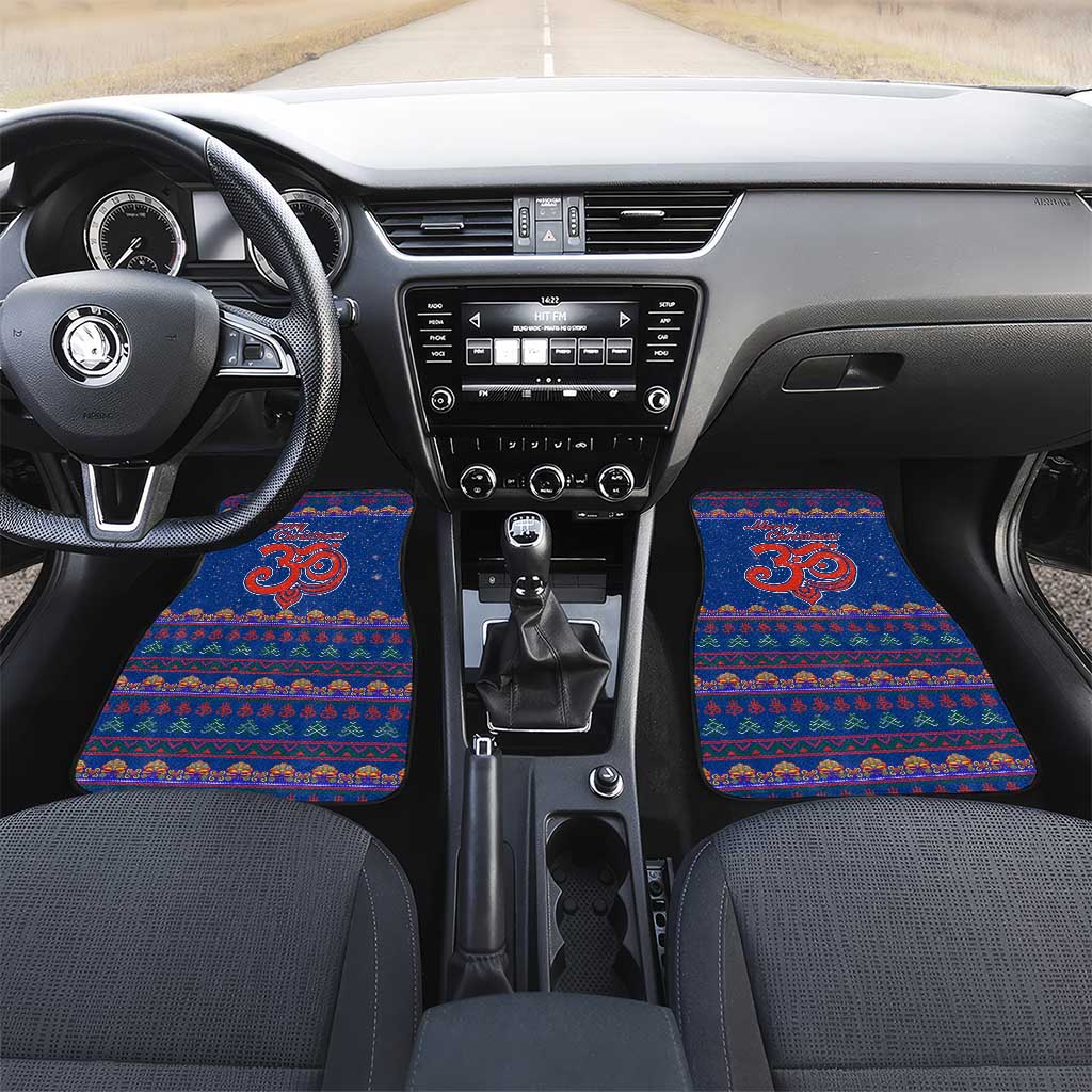 Nepal Christmas Car Mats with Blue-Red Pattern, Hindu Chariot Scene, and Om Symbol Motif - Wonder Print Shop